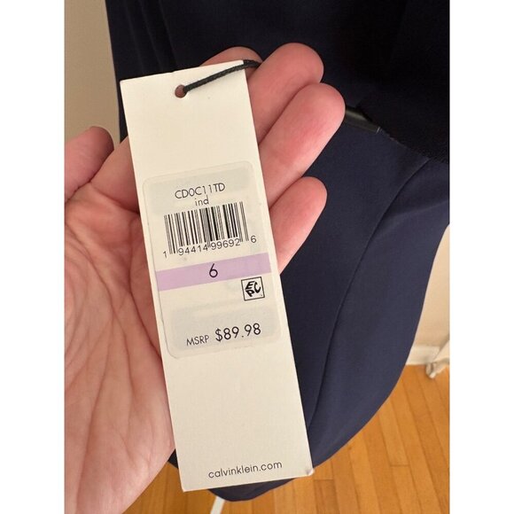 Calvin Klein NWT Tulip Sheath Knee Length Career Cocktail Dress Navy Blue Size 6 - Picture 8 of 15